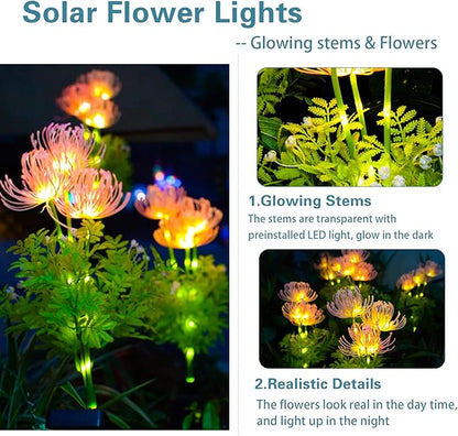 Solar Garden Lights, Solar Flowers Lights with Glowing Flowers & Stems, Upgraded Solar Panel, Outdoor Lights for Garden Decoration,Yard Decor and Gift for Mother (4 Pack)
