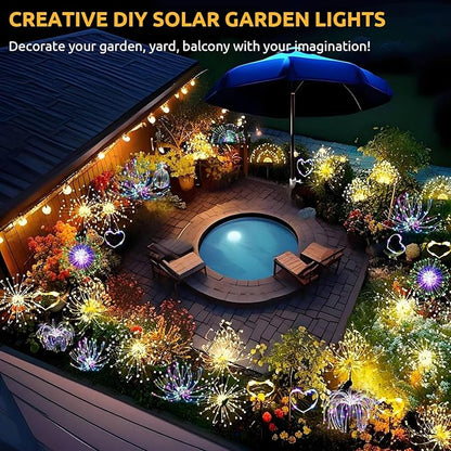 Redefun Solar Fireworks Lights for Outside 2 Pack 120 LEDs Solar Garden Decor, 8 Modes Sparkler Light Waterproof Starlit Starburst Lights for Yard Flower Bed Lawn Pathway Decorations - Multicolor