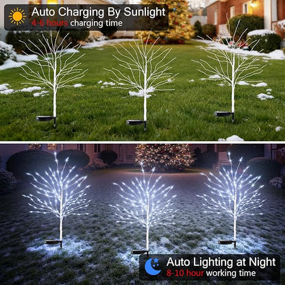 8 Pcs Solar Christmas Decoration Outdoor, 35In Birch Tree Stake Lights with 140 LED, 8 Mode, Waterproof Solar Pathway Garden Lights for Patio Yard
