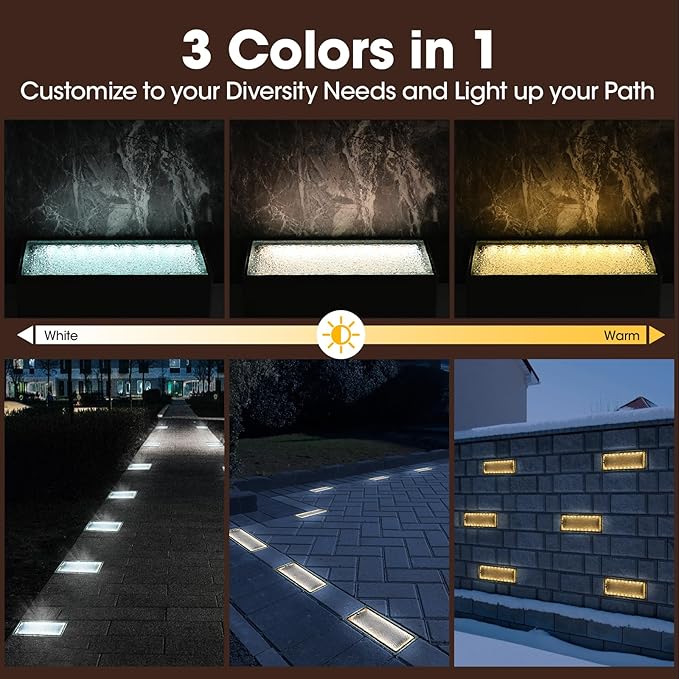 Drart Solar Paver Lights 4x8 Inch, IP67 Waterproof Recessed Brick Pathway Lighting Outdoor for Driveway, Walkways, Patio, Garden, Pavers, Yard (2700K/4500K/6000K, 2 Pack)