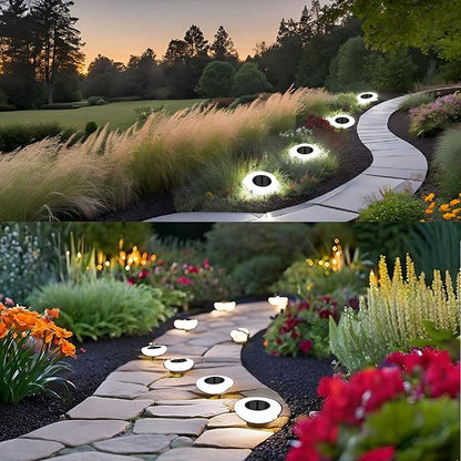 ASLIDECOR Solar Ground Lights Outdoor, 8 Pack Waterproof 14 LED Solar Deck Lights Round Step Lights Garden Landscape Lighting for Yard Stair Lawn Patio Pathway Walkway(White)