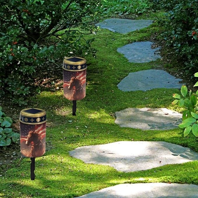 Solar Outdoor Lights Horse American Flag Eternal Light Solar Garden Stake Lights