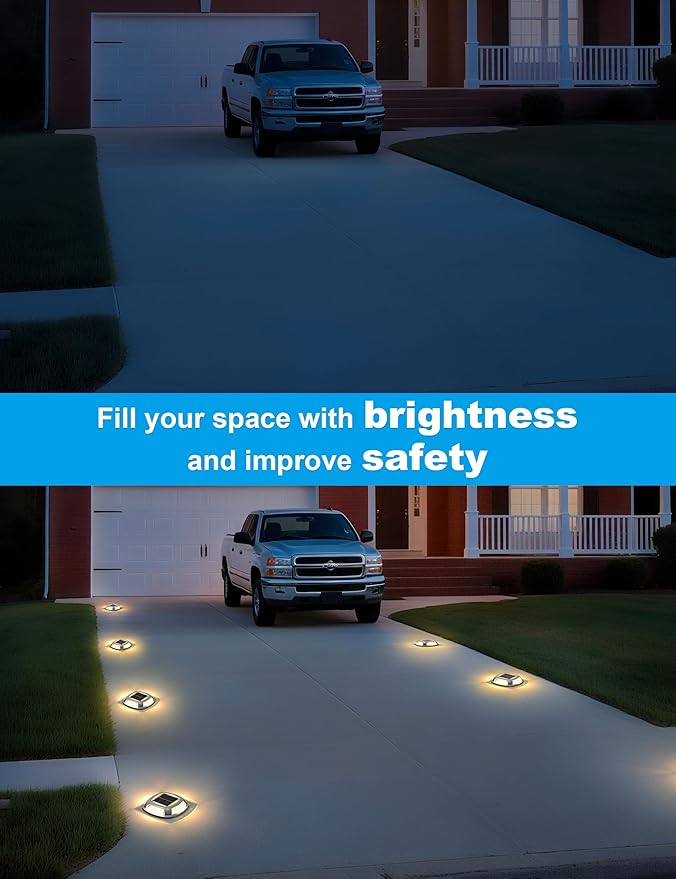 VOLISUN Solar Driveway Lights 8 Pack Waterproof Dock & Deck Marker Lights,2-in-1 Warm White & White LED,IP67 | Lumora