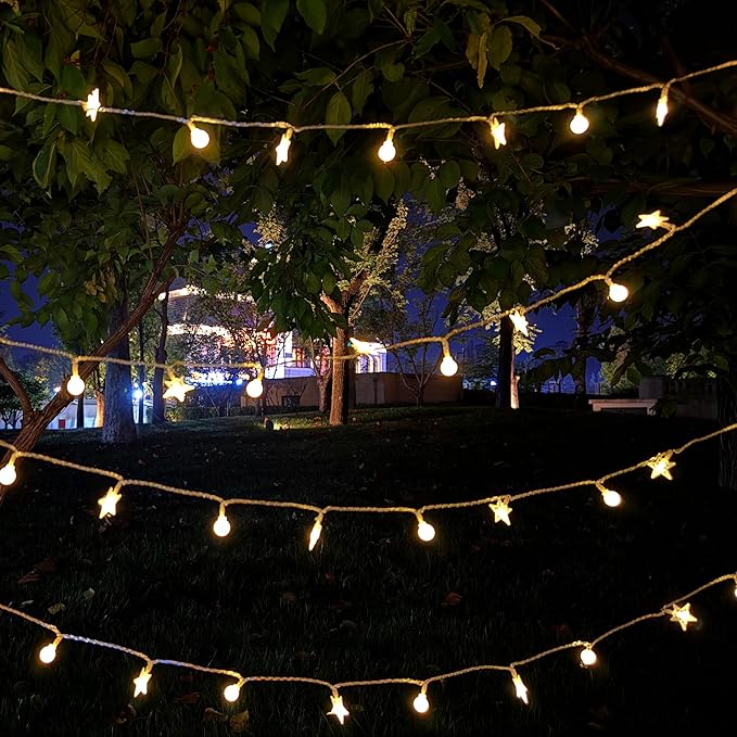 Festival Lights, Battery Powered Fairy Lights 33ft 80LED, Outdoor Waterproof String Lights with Remote, 8 Modes for Indoor, Garden, Patio, Camping, Xmas Decor (Stars+Small Beads E)