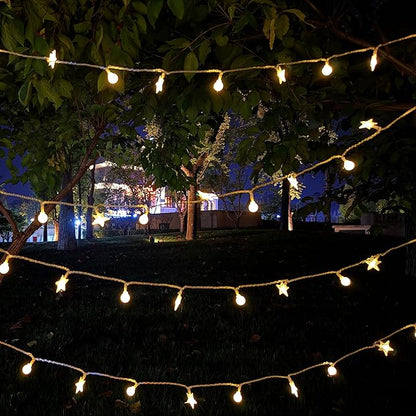 Festival Lights, Battery Powered Fairy Lights 33ft 80LED, Outdoor Waterproof String Lights with Remote, 8 Modes for Indoor, Garden, Patio, Camping, Xmas Decor (Stars+Small Beads E)