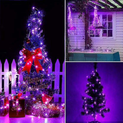 RUICHEN Dimmable Purple Fairy Lights Plug in, Waterproof Silver Wire 66 Ft 200 LED Starry String Lights with Remote for Christmas Halloween Party Bedroom Patio Garden