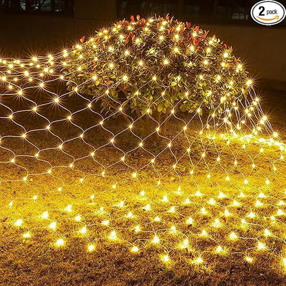 2 PACK Battery Operated Net String Lights 4.9x3.9Ft 100LED-Light 8 Modes Mesh Waterproof Wide Angle LED Curtain Lights for Christmas Xmas Garden Yard Party Wedding and Holiday Decor( Warm White)
