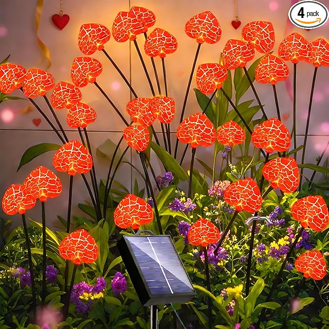 KerKoor Solar Garden Lights Mothers Day Decorations Lights Outdoor Waterproof 4 Pack 32 LED Pink Heart 8 Modes Gifts for Mom Mother Women Party Yard Path Wedding Valentines Mother‘s Day Decor (Pink)