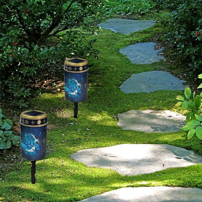 Butterfly Moon Solar Garden Stake Lights Bright Solar Pathway Lights Landscape Lighting Decorative Memorial Lights Grave Markers for Cemetery Sympathy Remembrance Memorial Gift