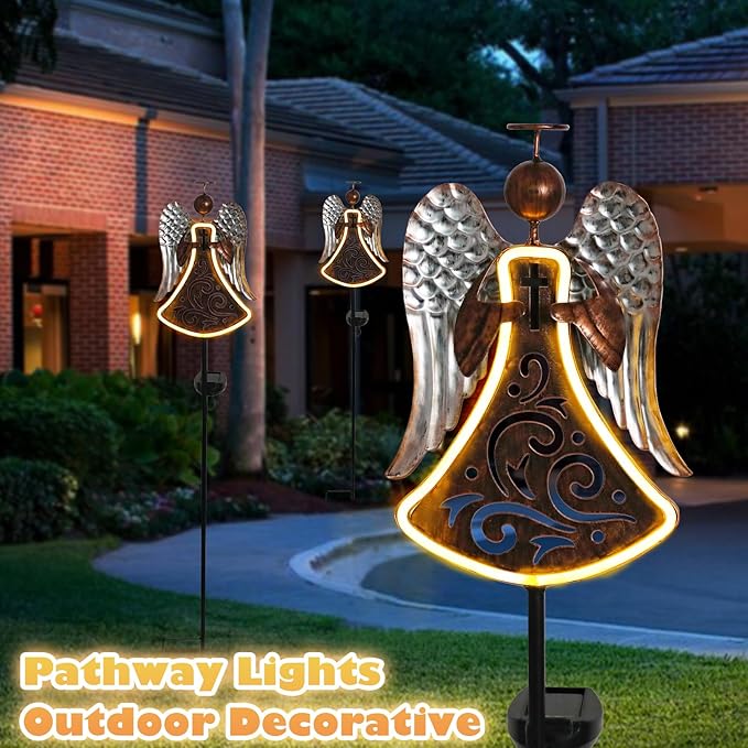 Bshine Solar Angel Garden Outdoor Lights, Solar Cemetery Grave Decoration Waterproof Metal Stakes, Sympathy Memorial Gift, Garden Lawn Terrace Yard Art Easter,Solar Lights for Cemetery