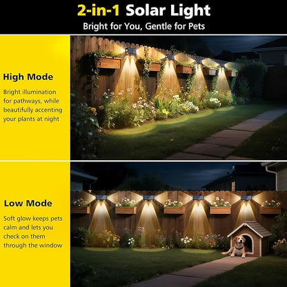 T-SUN Solar Fence Lights, 6 Pack Fence Lights Solar Powered 3000K Warm White, IP65 Waterproof Solar Wall Light Outdoor for Yard Step Patio Railing Pool Porch