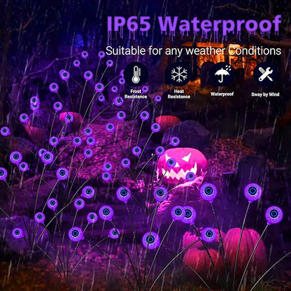 hyrion Halloween Decorations Outdoor Solar Eyeball Lights, 4 Packs 24LED Scary Eyeball Swaying Firefly Lights, 8 Mode Waterproof Purple Halloween for Outside Path Yard Garden Lawn