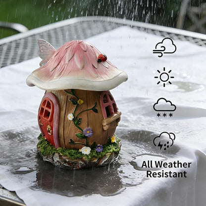 Mushroom Fairy House Garden Statue Outdoor Figurine with Solar Light,Fairy House Garden Decor,Fairy Cottage Ornaments,for Patio Yard Balcony Decoration,Gifts for Mom & Women