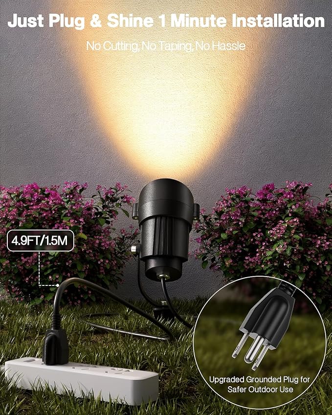 HIBOITEC 12W Spot Lights Outdoor 110V to 120V Landscape Lighting Waterproof Spotlight with 4.9ft 3-Plug LED Plug in | Lumora