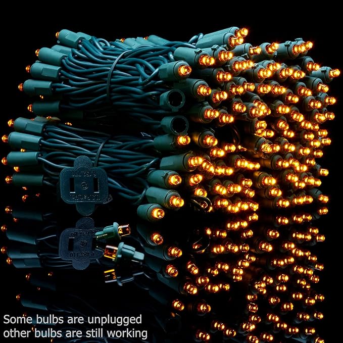 YULETIME 200 Orange Wide Angle LED Christmas Lights, 66 Feet Green Wire UL Certified 5mm Holiday String Light Set (Orange)
