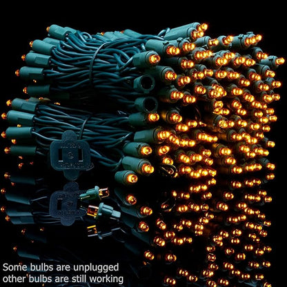 YULETIME 200 Orange Wide Angle LED Christmas Lights, 66 Feet Green Wire UL Certified 5mm Holiday String Light Set (Orange)