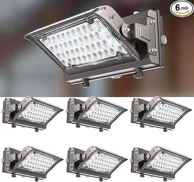 Lightdot 6Pack 150W LED Wall Pack Lights, 360° Adjustable Panel with Dusk to Dawn Photocell, 22500Lm 5000K, IP65 Waterproof & Advanced Heat Dissipation Outdoor Security Lighting(Height:10~20ft)