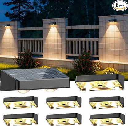 8-Pack Solar Fence Lights Outdoor, Warm White/Cool White/RGB & 8 Colors Changing Fence Solar Powered Lights, IP67 Waterproof Outdoor Solar Lights for Fence,Wall,Garden, Patio, Pathway.