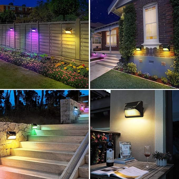 intelamp Solar Fence Lights Outdoor, 2 Packs 9 Colors & RGB Color Changing Deck Lights Waterproof, Solar Powered | Lumora