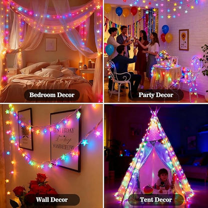 Star String Lights, 33ft 100 LED 8 Modes Star Fairy Lights Battery Operated Waterproof Indoor Outdoor for Bedroom Patio Party Wedding Tent Loft Bed Xmas Tree Decor, Multicolor