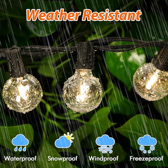 100FT LED Outdoor String Lights with 3 Color Lights, Dimmable String Lights for Outside with Remote, G40 Globe | Lumora