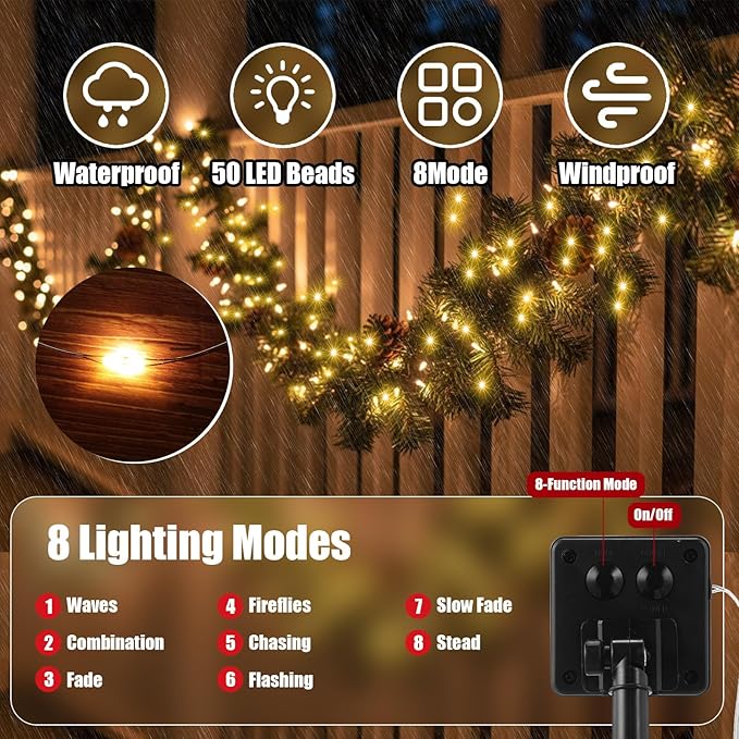 12 Pcs Solar String Lights Solar Mini Teeny Tiny Fairy Firefly Twinkle Light Waterproof 16ft 50 LEDs Garden String | Lumora