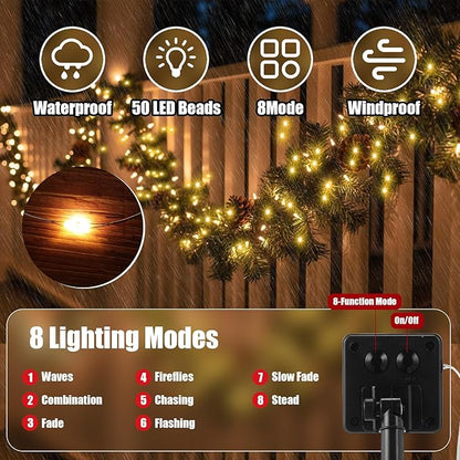 12 Pcs Solar String Lights Solar Mini Teeny Tiny Fairy Firefly Twinkle Light Waterproof 16ft 50 LEDs Garden String for Outdoor Garden Backyard Christmas Decoration(Warm Light)