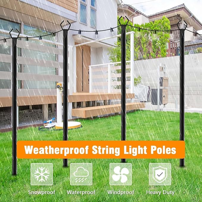 LETIANPAI 10Ft String Light Poles 4 Pack,Light Poles for Outside Lights,Outdoor with Fence Brackets Hanging | Lumora