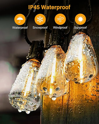 200FT LED Outdoor String Lights, 2700K LED Patio Lights Outdoor Waterproof with 100+4 Shatterproof Vintage Bulbs, Plug in Hanging Light for Porch, Backyard, Garden, Gazebo