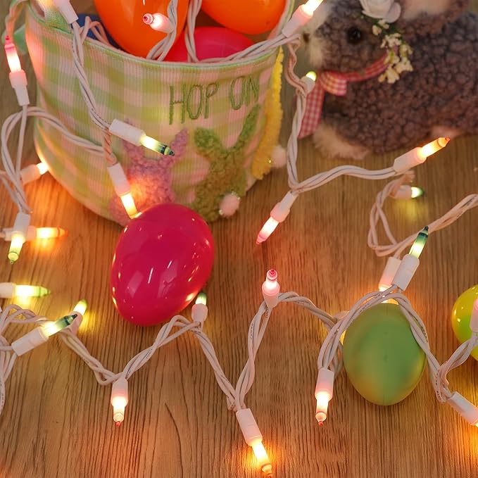 Easter String Lights, 150 Count 33 FT Green Wire Mini Fairy Light, 120V UL Certified Connectable Xmas Tree Incandescent Lights for Garden Patio Holiday Party Outdoor Indoor Decoration, Multicolor