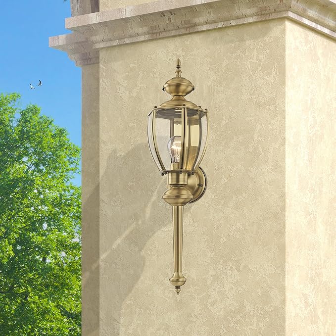 Livex Lighting 2112-01 Basics 1 Light AB Outdoor Wall Lantern, Antique Brass, 7"W x 25.25"H