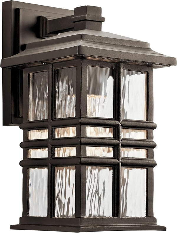 Kichler Beacon Square 1-Light Outdoor Wall Light in Olde Bronze, Clear Hammered Glass Shade, (6.5" W x 12" H x 7.5" | Lumora