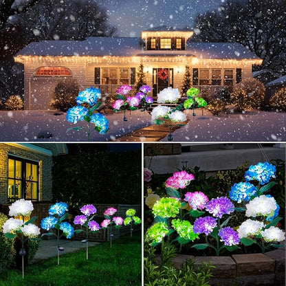 Aolyty Solar Garden Lights Outdoor, Solar Hydrangea Lights IP65 Waterproof LED Flowers Stake Lights 2 Pack for Garden Pathway Patio Backyard Landscape Decorative (Green)