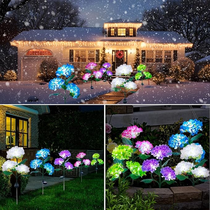 Aolyty Solar Garden Lights Outdoor, Solar Hydrangea Lights IP65 Waterproof LED Flowers Stake Lights 2 Pack for Garden Pathway Patio Backyard Landscape Decorative (Blue)