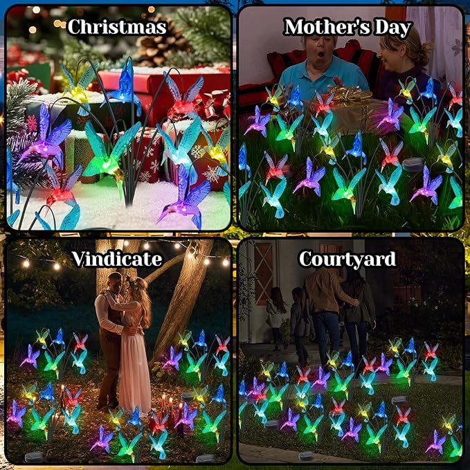 Solar Hummingbird Lights Outdoor,2PACKS 12LED Swaying Firefly for Hummingbird Path Decor,Unique Gifts for | Lumora