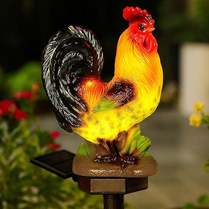 Solar Rooster Lights Outdoor Decorative,Solar Chicken Decor Garden Stakes Lights,Waterproof Chicken Statue with Led Lights Yard Art for Pathway Lawn Patio Courtyard Backyard(Warm White)