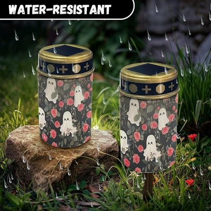 Ghosts and Flowers Solar Outdoor Lights Garden Halloween Decor Solar Lights Cemetery Decorations for Grave Grave Decorations for Cemetery