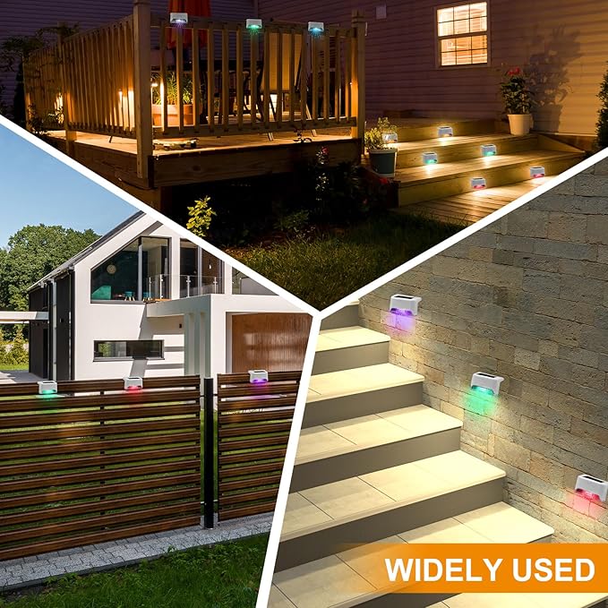 Geelin 32 Pcs Solar Deck Lights Outdoor, Waterproof LED Solar Step Fence Lights for Stairs, Step, Railing, Patio, Driveway, Garden, Pathway and Yard(White Shell Multicolor Light)