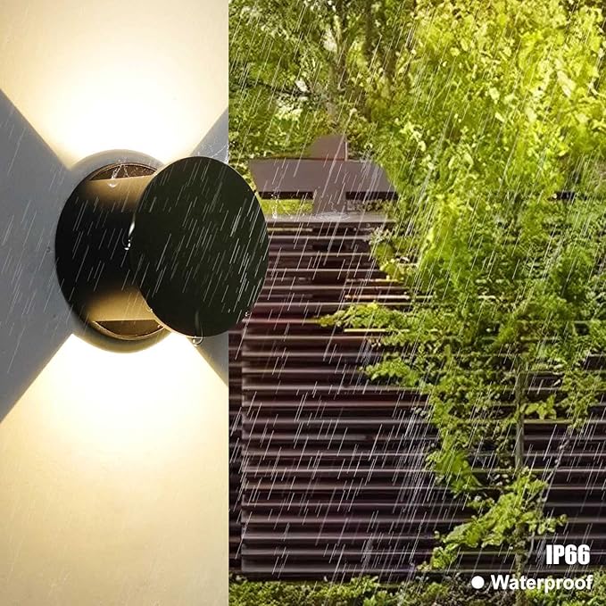 Kawell 8W Modern LED Wall Sconce Light Up Down Waterproof Outdoor Wall Lamp Indoor Hardwired for Bedroom Bathroom Hallway Stairs Porch, Black 3000K
