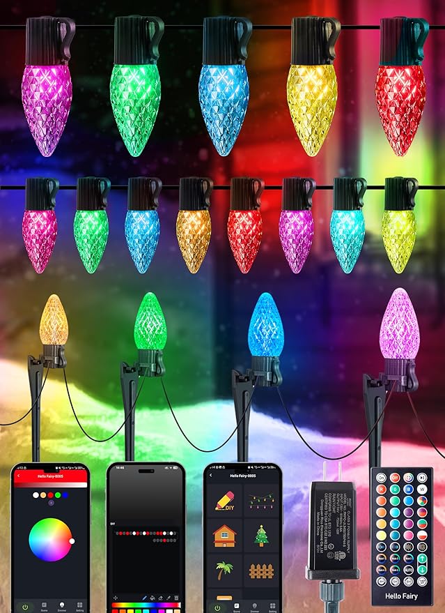 Brightown Smart C9 LED Christmas Lights Outdoor House, 66Ft 100 LED RGB Christmas Pathway Lights with 58 Preset | Lumora