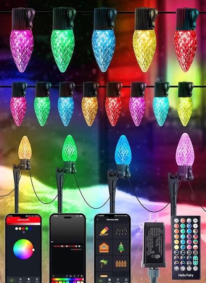 Brightown Smart C9 LED Christmas Lights Outdoor House, 66Ft 100 LED RGB Christmas Pathway Lights with 58 Preset Modes, App or Remote Control, Music Sync, Memory and Timer Function for Indoor/Outside