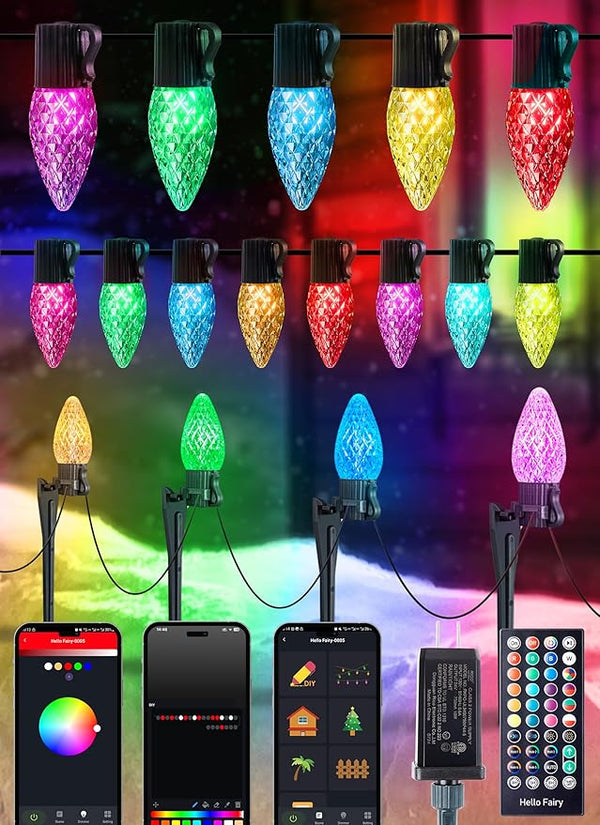 Brightown Smart C9 LED Christmas Lights Outdoor House, 66Ft 100 LED RGB Christmas Pathway Lights with 58 Preset | Lumora