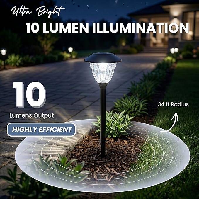 Energizer Solar Outdoor Garden Lights - 10 Pack LED Driveway Solar Lights with 10 Lumen Output, Patterned Glass & Metal Finish, IP65 Waterproof & Easy to Install Garden Lights for Outside - Black