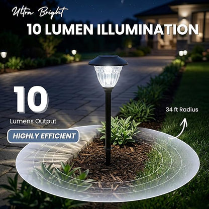 Energizer Solar Outdoor Garden Lights - 10 Pack LED Driveway Solar Lights with 10 Lumen Output, Patterned Glass & Metal Finish, IP65 Waterproof & Easy to Install Garden Lights for Outside - Black