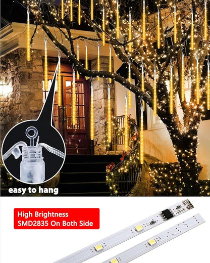 Flacchi Warm White 20 Tubes 480 LED Raindrop Meteor Shower Icicle Lights with Timer Function Cascading Falling Rain Lights for Holiday Party Christmas Decorations