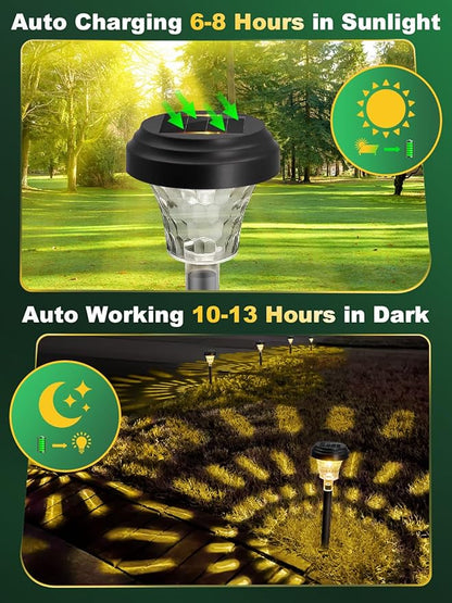 ROOR Ultra Bright Solar Lights 8 Pack, Outdoor Solar Yard Pathway Lights, Warm White IP67 Waterproof LED Garden Lights for Path, Backyard, Christmas, Lawn, Landscape Decorative