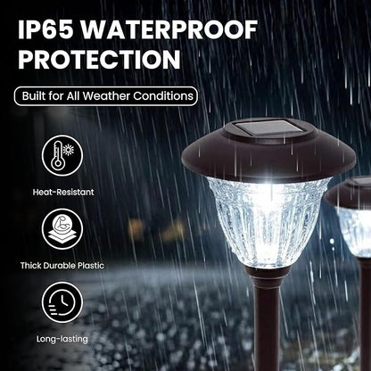 Energizer Solar Patio Lights - 8 Pack Waterproof Solar Power Lights for Outdoor with 15 Lumen Output & Patterned Glass & Metal Finish, Easy to Install Stake Lights for Sidewalks Illumination - Bronze