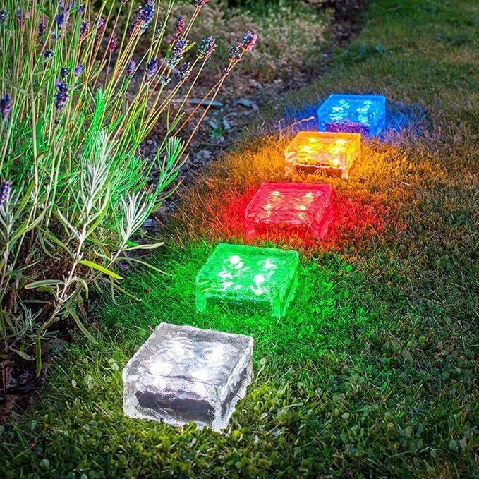 2 Pack Solar Path Ice Cube Lights Outdoor, Waterproof Garden Glass Path Light Solar Ice Light Crystal Brick Landscape Light (Multicolor)