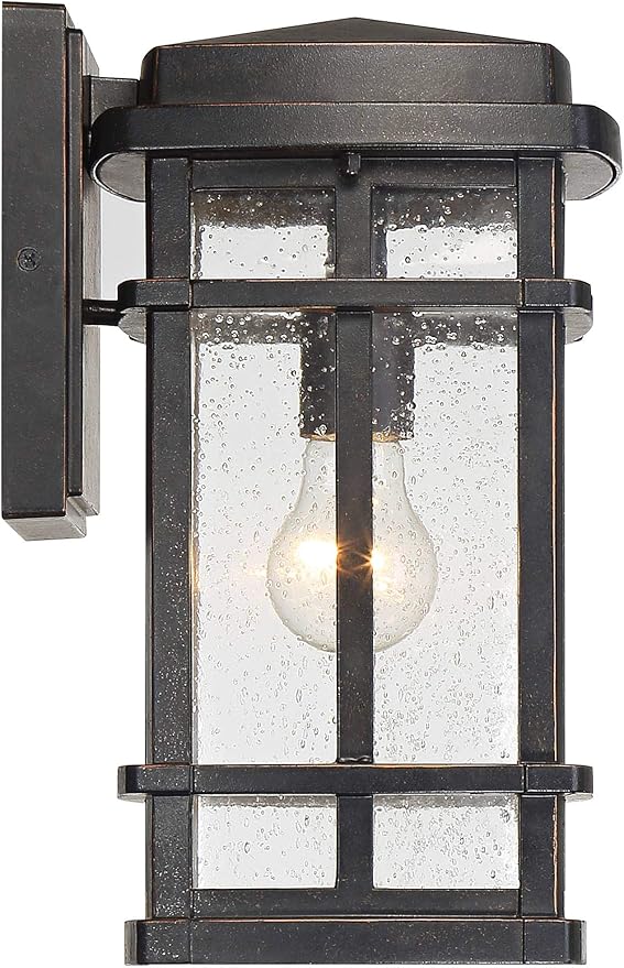 John Timberland Neri Mission Outdoor Wall Light Sconce Fixture Oil Rubbed Bronze 12 1/2" Clear Seedy Glass Decor | Lumora
