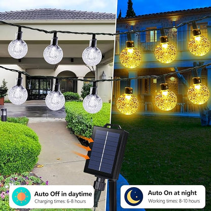 Joomer Solar Powered String Lights,39FT 60 LED Outdoor Solar String Lights Crystal Ball Lights 8 Modes Solar Globe Lights for Garden, Gazebo, Porch, Lawn, Patio, Tree Decor (Warm White)